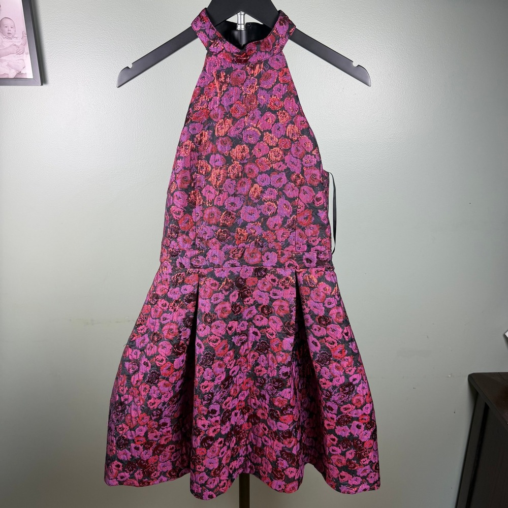 Guess Floral Halter Mini Dress in Pink and Purple